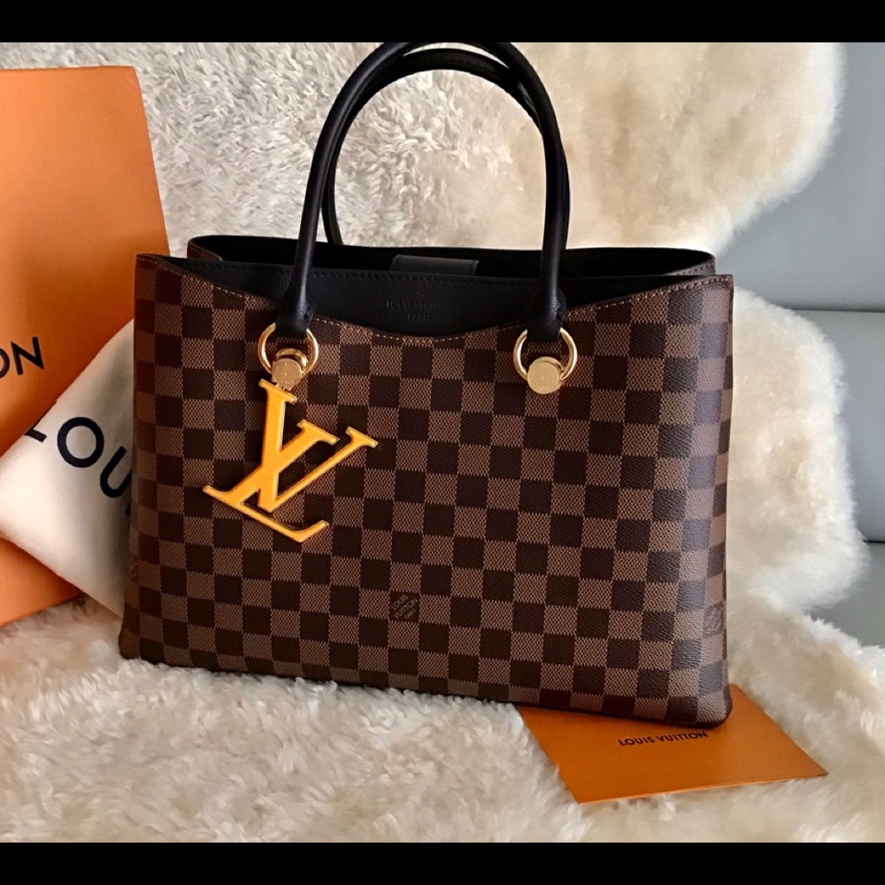 Louis Vuitton Riverside Damier Ebene Handbag Black Leather Trim/Gold Charm NWT